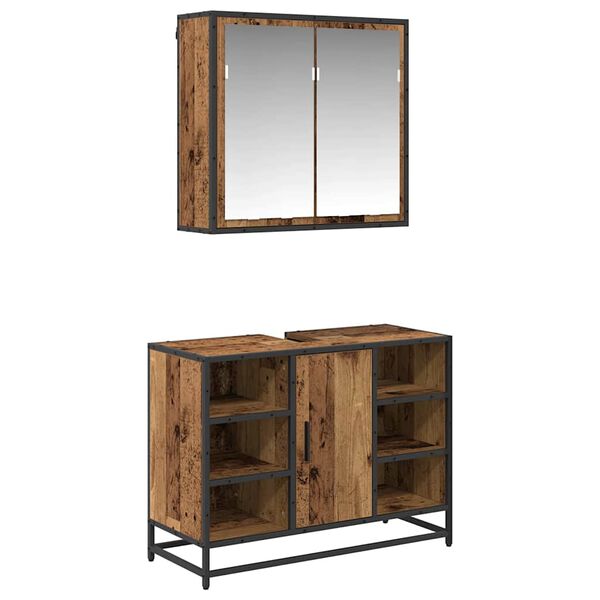 vidaXL Vannitoa m&ouml;&ouml;bleset riiuliga uksega 2 pcs Vana puit Tehispuit