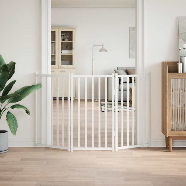 vidaXL kokkupandav koerav&auml;rav, 3 paneeli, valge, 150 cm, nulupuit