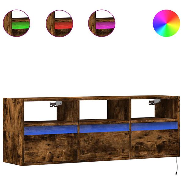 vidaXL teleri seinakapp LED-tuledega, suitsutamm, 130x31x45 cm