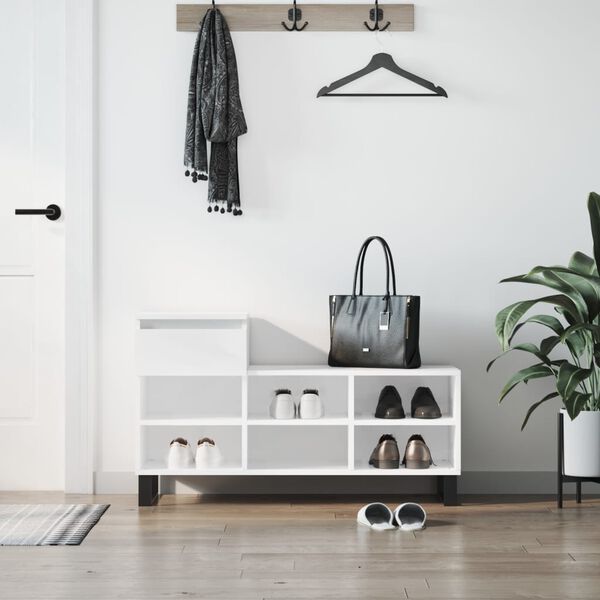 vidaXL jalatsikapp, k&otilde;rgl&auml;ikega valge, 102x36x60 cm, tehispuit