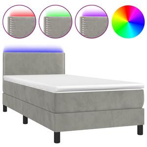 vidaXL kontinentaalvoodi madrats ja LED, helehall, 90x200 cm, samet