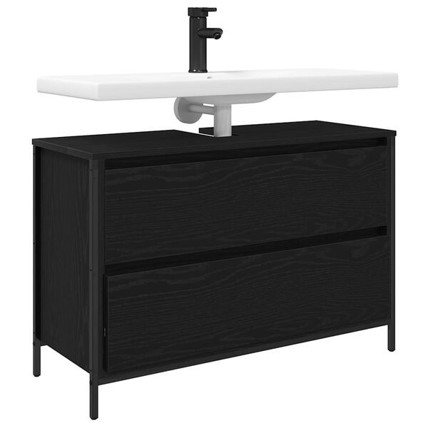 vidaXL Vannitoa valamukapp sahtlitega must tamm 90x34,5x60 cm