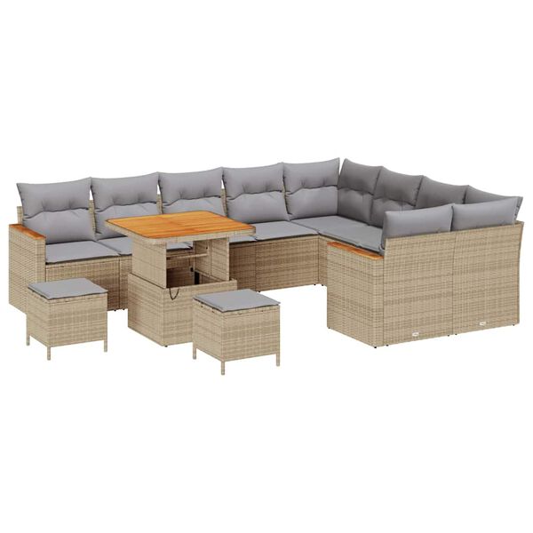 vidaXL Aia Diivanikomplekt padjaga padjaga 12 pcs Beež Pol&uuml; Rattan