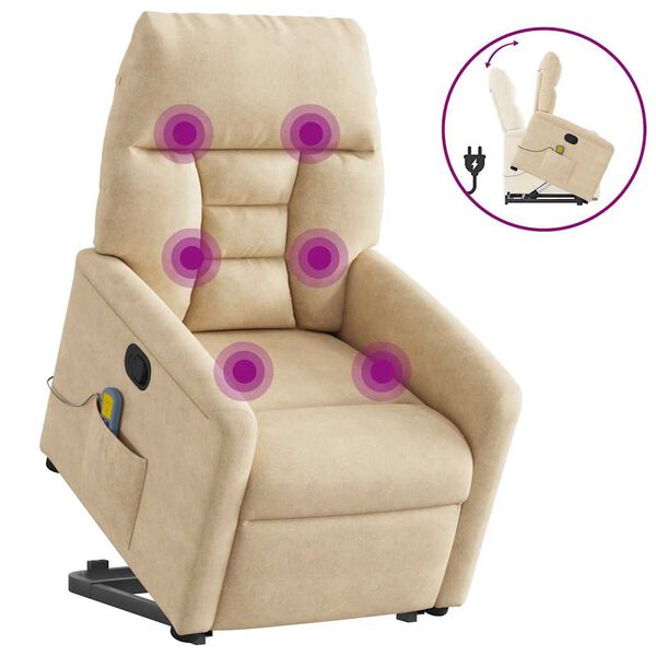 vidaXL püsti tõusmist toetav massaažitool, kreemjas mikrofiiber kangas