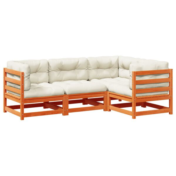 vidaXL 4-osaline aiadiivani komplekt patjadega, vahapruun, männipuit