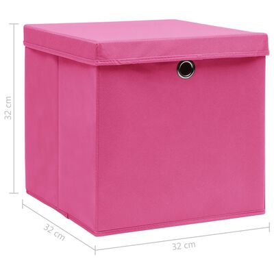 vidaXL hoiukastid kaantega 4 tk, roosa 32 x 32 x 32 cm, kangas