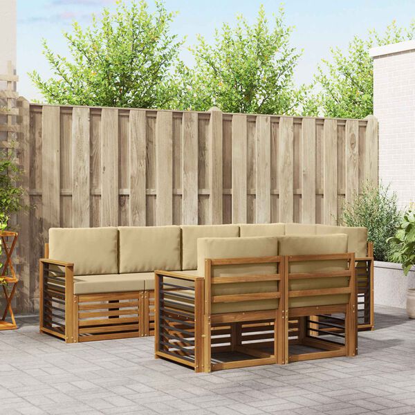 vidaXL Nurgadiivanikomplekt 7 pcs Looduslik ja beež Tugev akatsiapuu