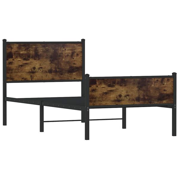 vidaXL metallist voodiraam ilma madratsita suitsutatud tamm 75x190 cm