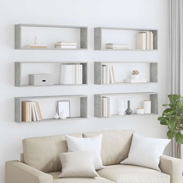vidaXL kuubikukujulised seinariiulid 6 tk, betoonhall, 80x15x26,5 cm