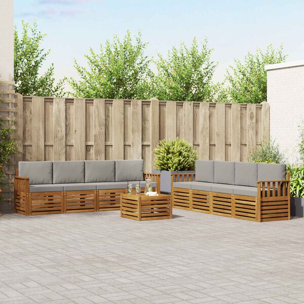 vidaXL Diivanikomplektid 9 pcs Looduslik ja Hele Hall Tugev akatsiapuu