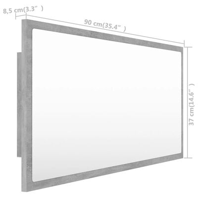 vidaXL LED vannitoa peeglikapp, betoonhall, 90x8,5x37 cm, akrüül