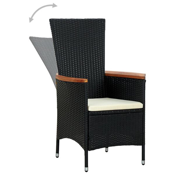 vidaXL 9-osaline aiamööblikomplekt, polürotang, akaatsiapuit, must