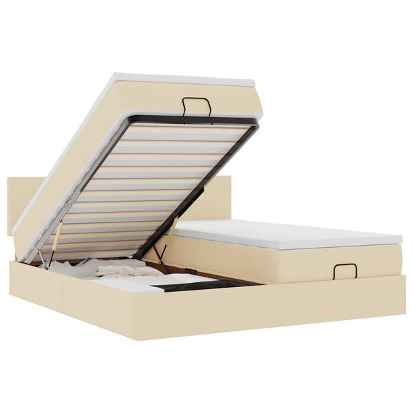 vidaXL Ottomani voodiraam madratsitega, kreemjas, 180x200cm, kangas