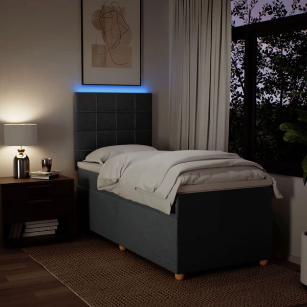 vidaXL kontinentaalvoodi madratsiga, tumehall, 90x200 cm, kangas