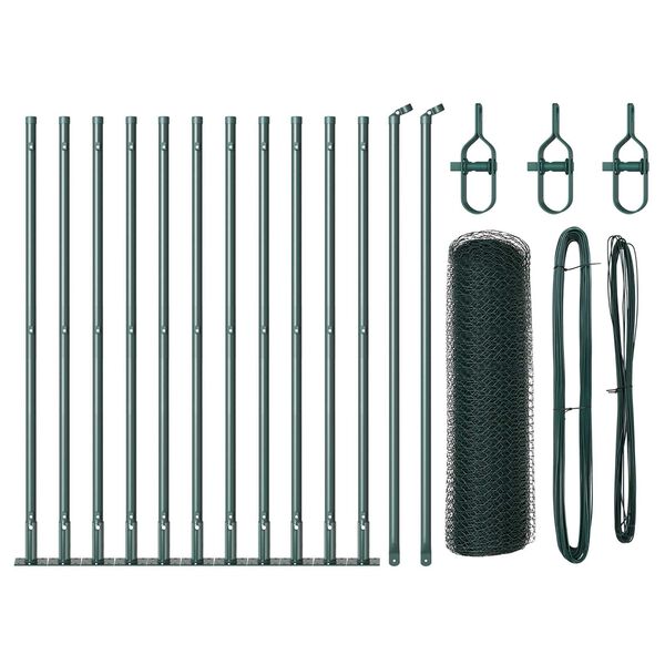 vidaXL Aed koos postidega Roheline 0.4 x 25 m PVC kaetud teras