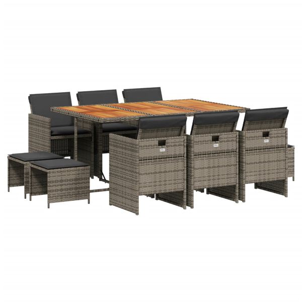 vidaXL 11-osaline aia s&ouml;&ouml;gim&ouml;&ouml;bli komplekt patjadega, hall, pol&uuml;rotang