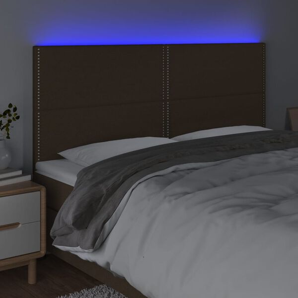 vidaXL LED-voodipeats, tumepruun, 200x5x118/128 cm, kangas