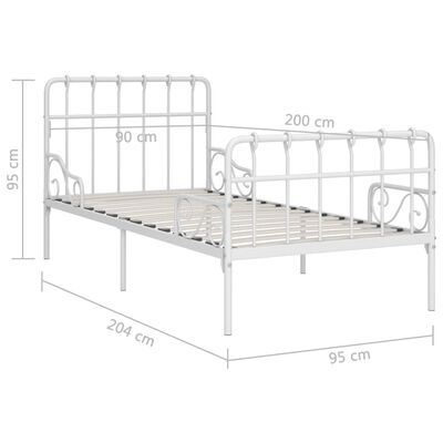 vidaXL liistudest põhjaga voodiraam, valge, metall, 90 x 200 cm