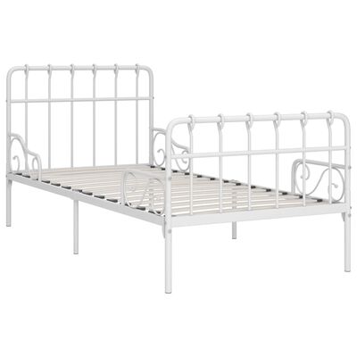 vidaXL liistudest põhjaga voodiraam, valge, metall, 90 x 200 cm