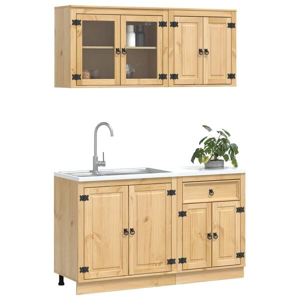 vidaXL Kapp riiuliga ladustamisega SKI 4 pcs Meepruun Tahke m&auml;nd