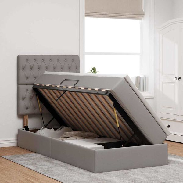 vidaXL LED-valgusega hoiuvoodi Pruunikashall 90 x 190 cm Pol&uuml;ester