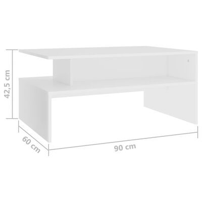 vidaXL kohvilaud, valge, 90 x 60 x 42,5 cm, puitlaastplaat