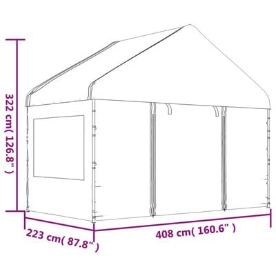 vidaXL katusega varjualune, valge, 6,69 x 4,08 x 3,22 m, polüetüleen