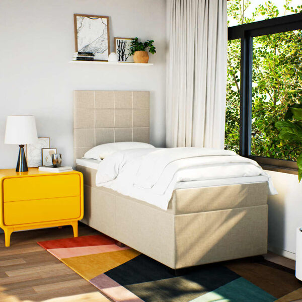 vidaXL kontinentaalvoodi madratsiga, kreemjas, 90x190 cm, kangas