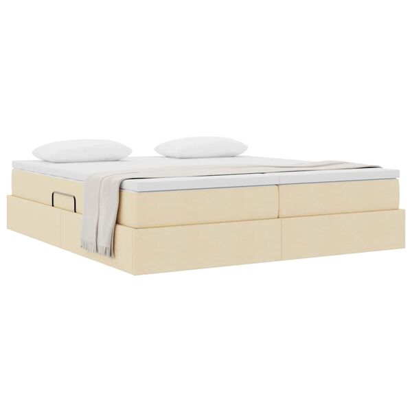 vidaXL Voodi hoiukohaga ja madratsiga cream 200 x 200 cm Pol&uuml;ester