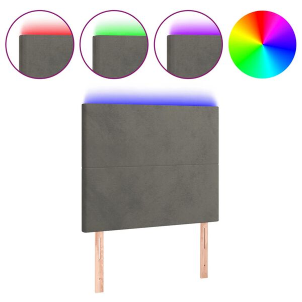 vidaXL LED-voodipeats, tumehall, 100x5x118/128 cm, samet