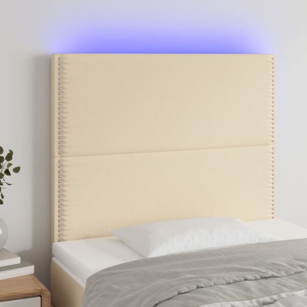 vidaXL LED-voodipeats, kreemjas, 100x5x118/128 cm, kangas