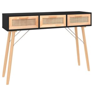 vidaXL konsoollaud, must, 105x30x75 cm, m&auml;nnipuit ja naturaalne rotang