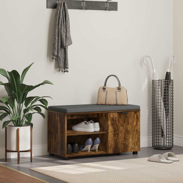 vidaXL Hallipink padjaga riiuliga Suitsetatud Tamm 80 x 38 x 46 cm