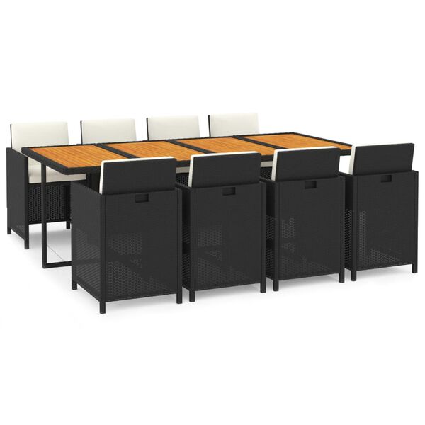 vidaXL 9-osaline aiam&ouml;&ouml;bli komplekt patjadega, must, pol&uuml;rotang