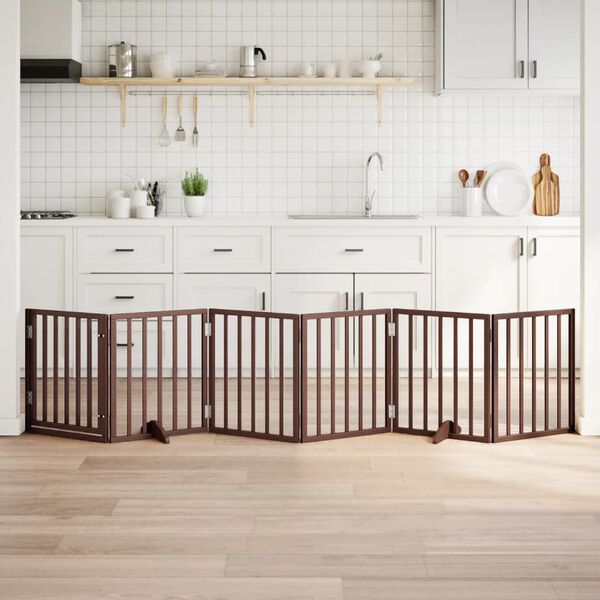 vidaXL kokkupandav koerav&auml;rav uksega, 6 paneeli, pruun 300 cm, pappel