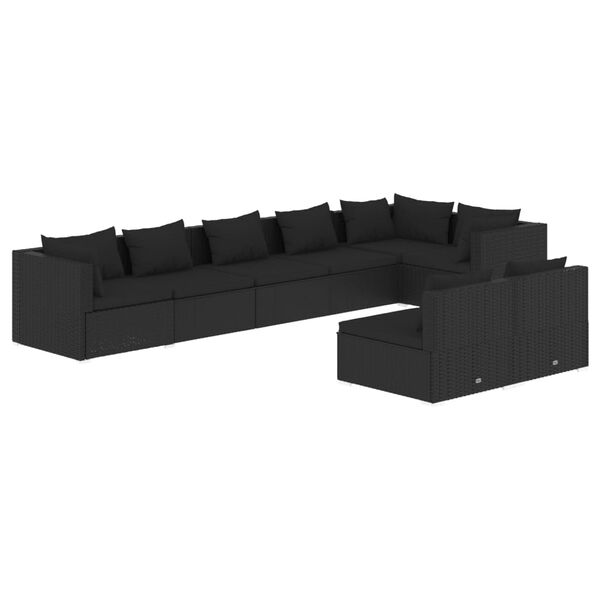 vidaXL 8-osaline aiamööblikomplekt patjadega, must, polürotang