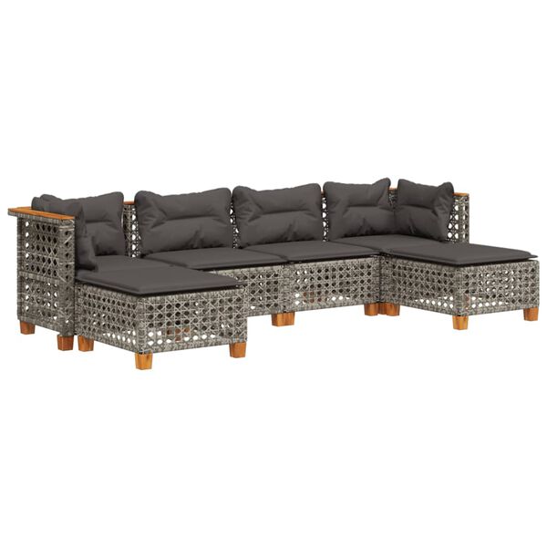 vidaXL 6-osaline aiadiivani komplekt patjadega, hall, polürotang