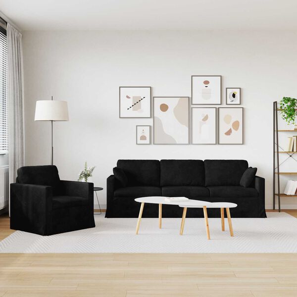 vidaXL Diivan 2 pcs Must 228 x 78 x 80 cm Samet