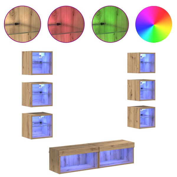 vidaXL Telerikapp LED -ribatuledega sahtliga 8 pcs K&auml;sit&ouml;&ouml;puu Klaas