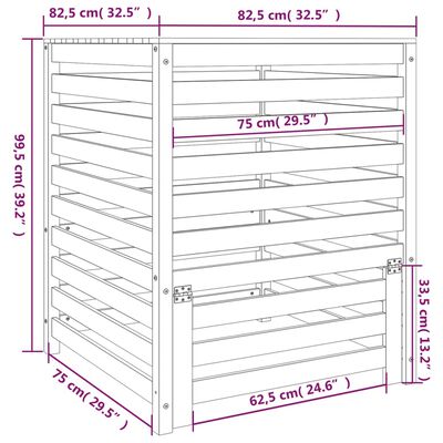 vidaXL komposter, valge, 82,5 x 82,5 x 99,5 cm, männipuit