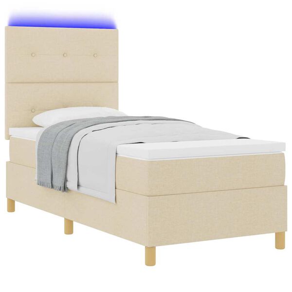 vidaXL LED Box Spring Voodi madratsiga peaga cream 80 x 200 cm kangas