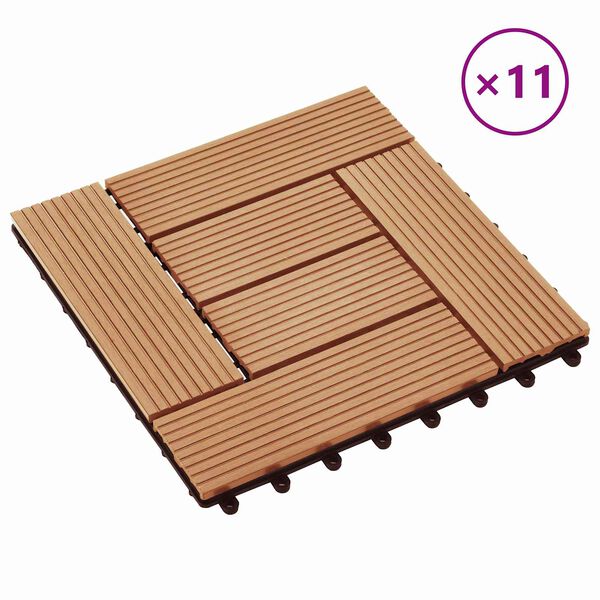 vidaXL Terrassiplaat 11 pcs Tiikpuu 30 x 30 cm Puitplastik