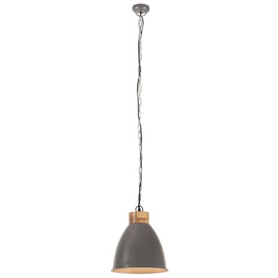 vidaXL tööstuslik laelamp, hall, raud ja täispuit, 35 cm, E27