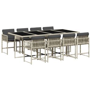 vidaXL 9-osaline aiam&ouml;&ouml;bli komplekt patjadega, helehall, pol&uuml;rotang