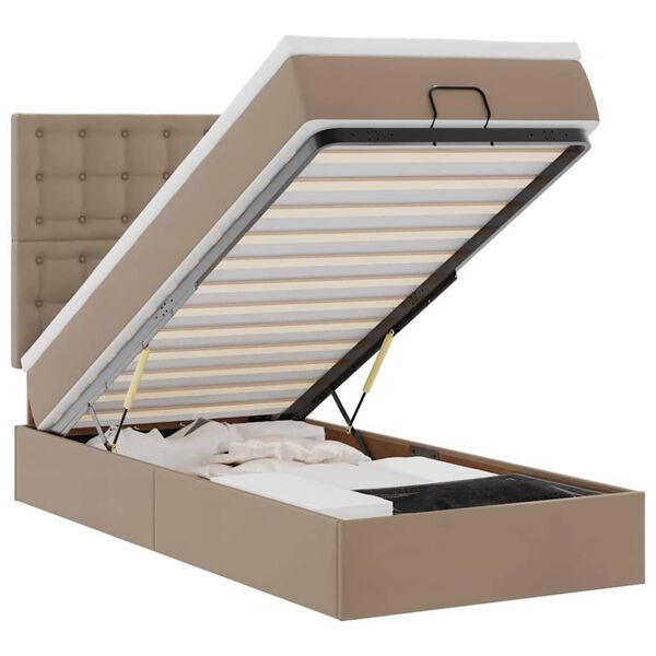 vidaXL Ottomani voodiraam madratsiga, cappuccino, 90x190cm, kunstnahk