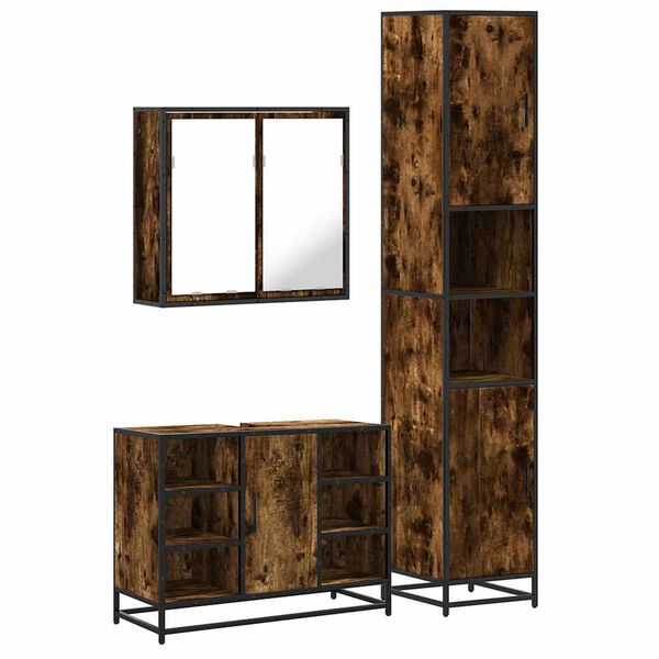 vidaXL 3-osaline vannitoa m&ouml;&ouml;blikomplekt, suitsutatud tamm, tehispuit