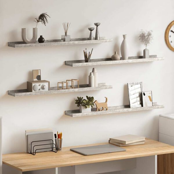 vidaXL seinariiulid, 4 tk, betoonhall, 80x9x3 cm