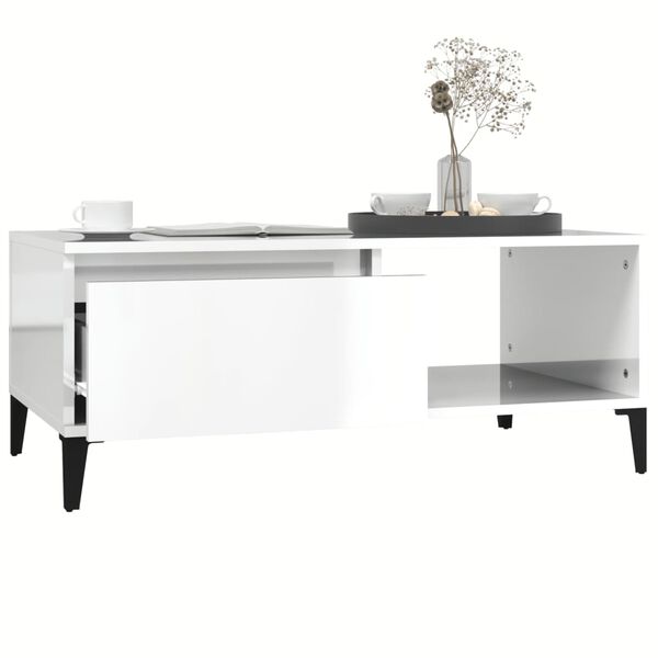 vidaXL kohvilaud, kõrgläikega valge, 90x50x36,5 cm, tehispuit