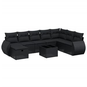 vidaXL 8-osaline aiadiivani komplekt patjadega, must, pol&uuml;rotang