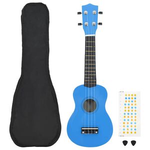 vidaXL sopran ukulele komplekt kotiga lastele sinine 21"